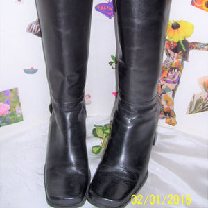 CALICO Black Knee-High Boots GENUINE Leather Upper